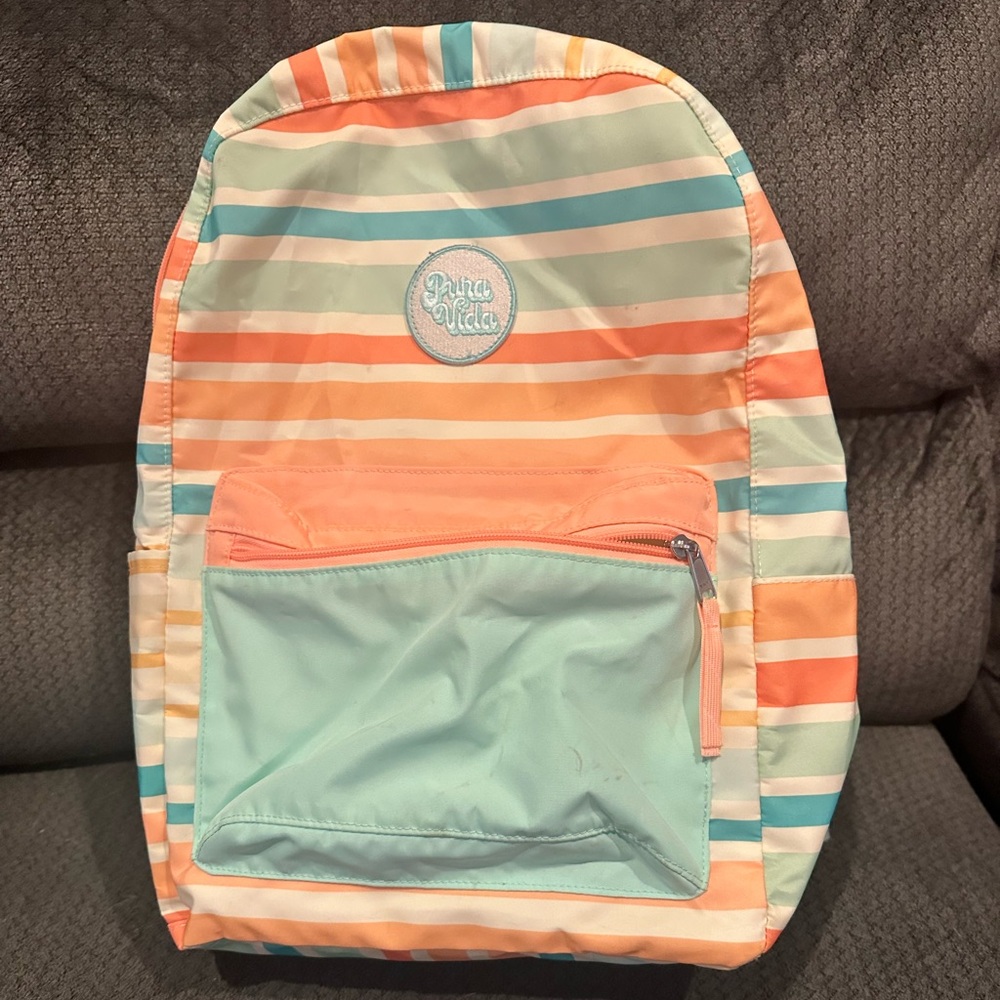 Pura Vida Striped Backpack - Orange, Mint, Cream